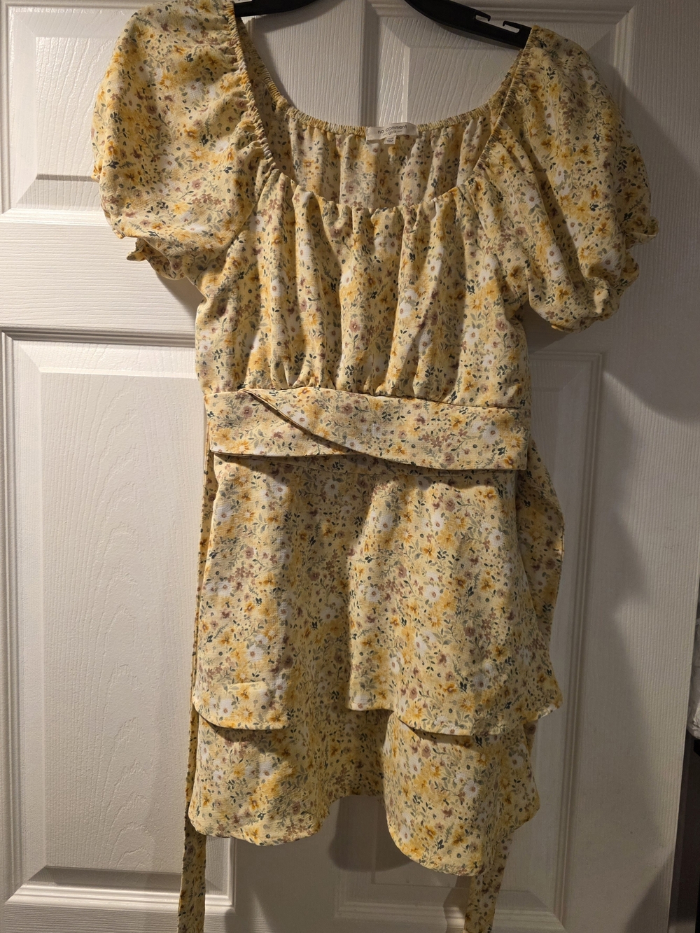 Yellow Floral Puff Sleeve Mini Dress